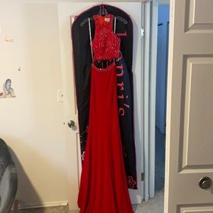 Red floral two priced prom dress